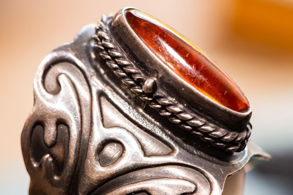 Sterling Silver Amber Ring. Secret Compartment Locket Ring, Dark Academia Jewelry, Gothic Ethereal Amulet.