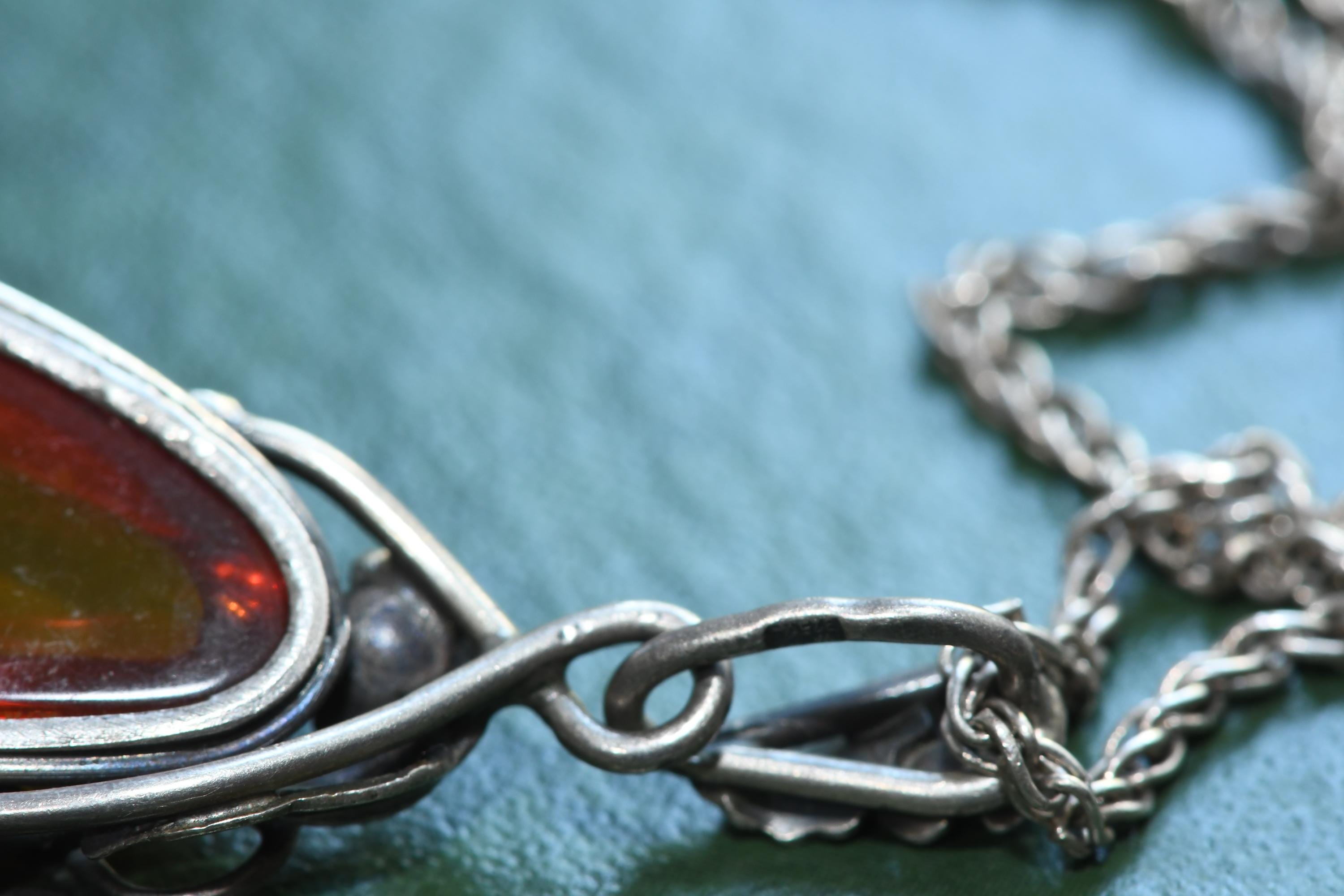 Baltic Amber Silver Necklace. Brown Witchy Jewelry, Botanical Goth Pendant, Autumn Academia.