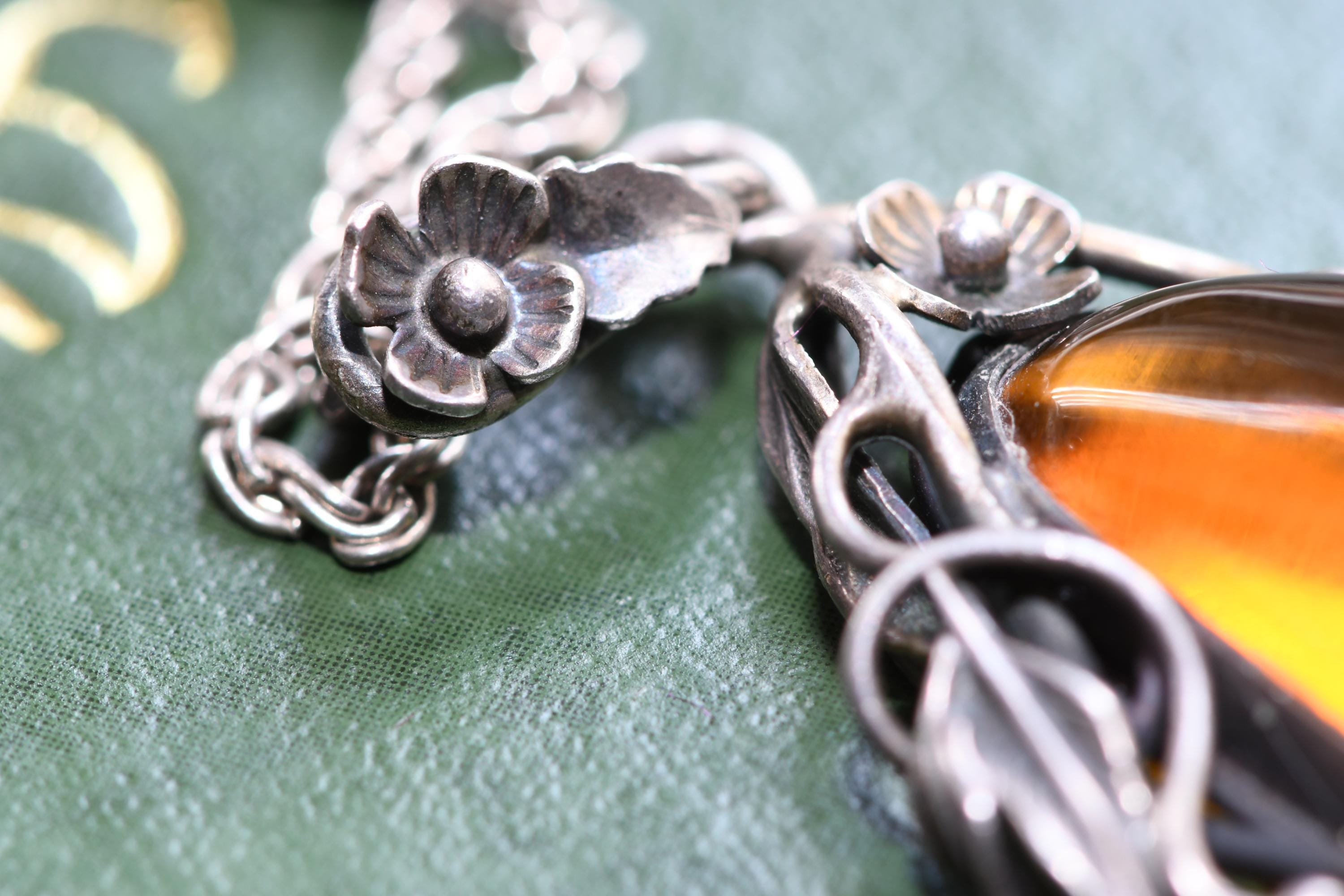 Baltic Amber Silver Necklace. Brown Witchy Jewelry, Botanical Goth Pendant, Autumn Academia.