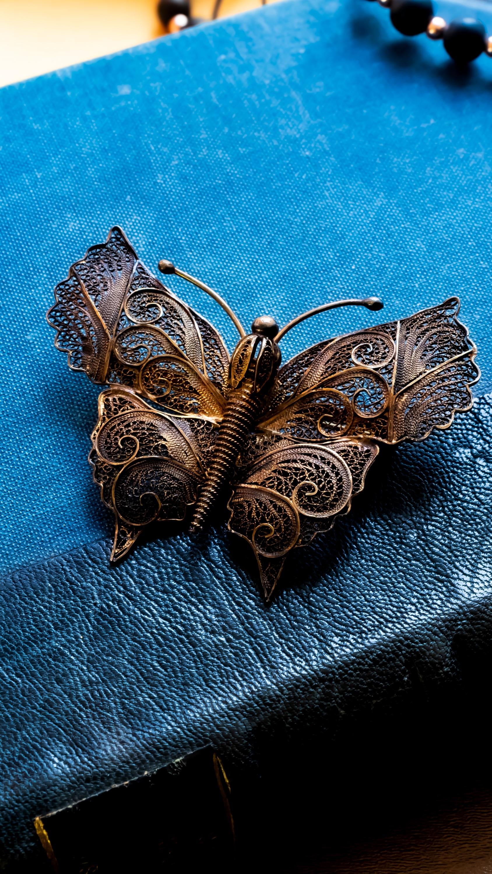 Antique Silver Filigree Butterfly Brooch