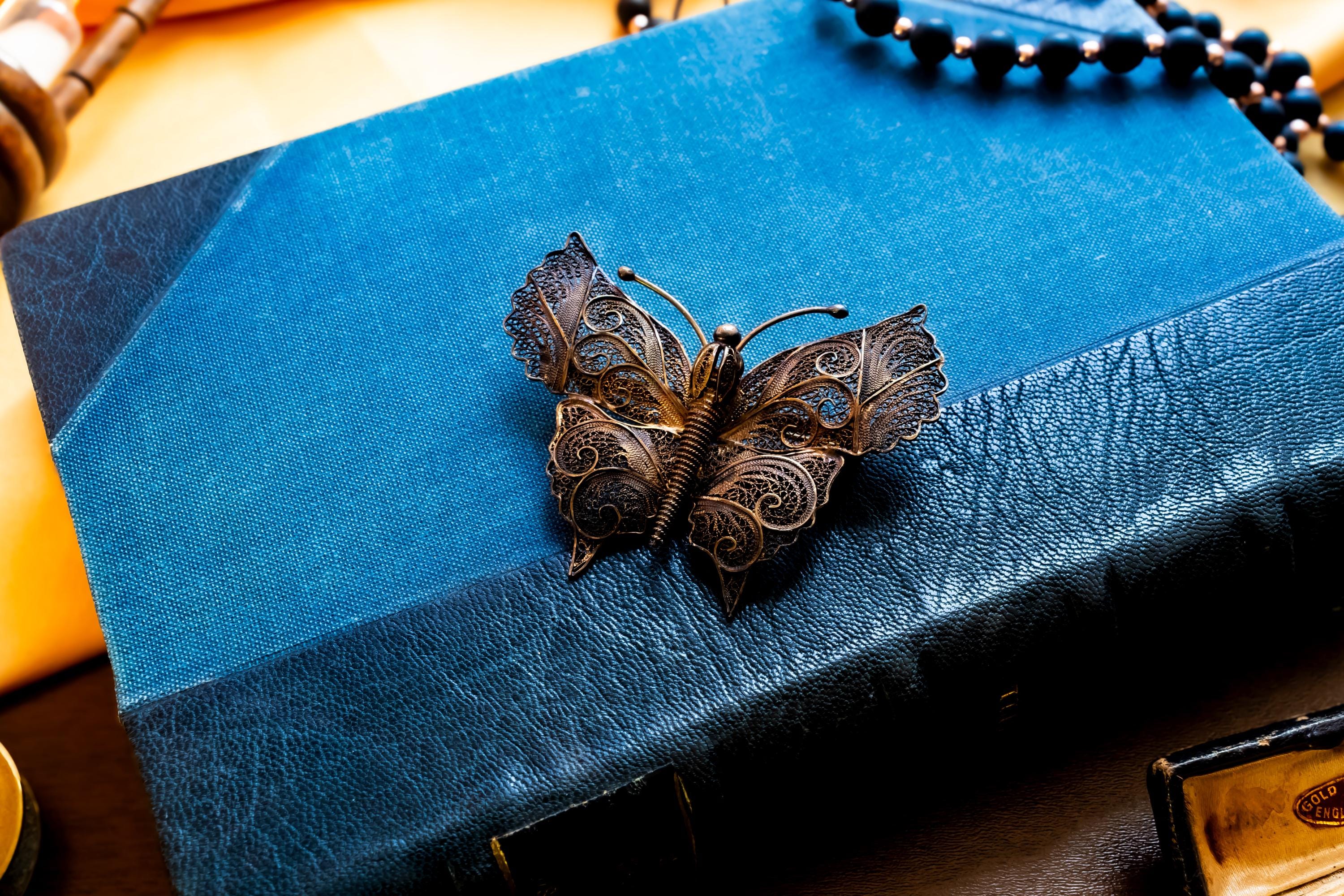 Antique Silver Filigree Butterfly Brooch