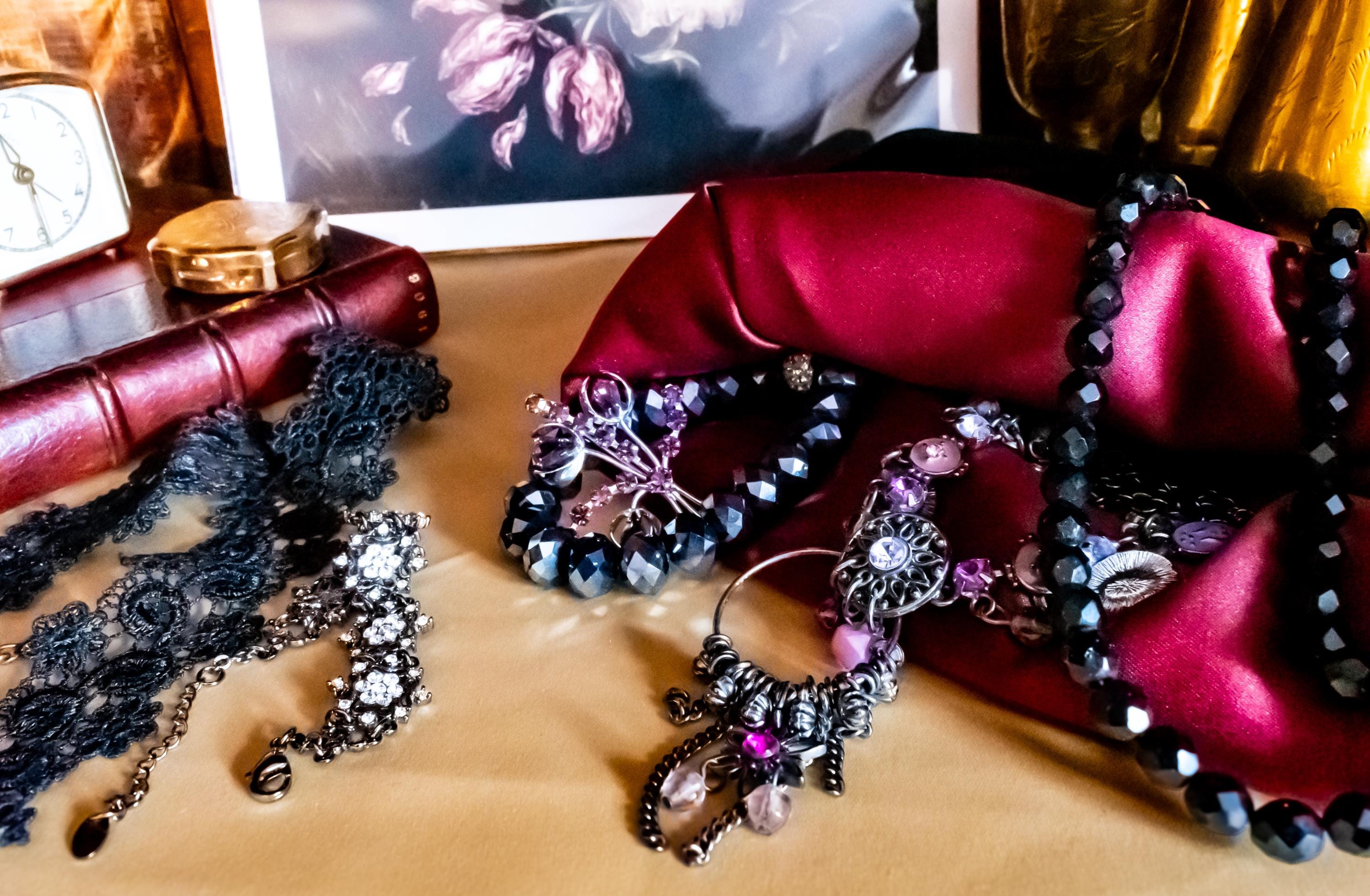 Vintage Jewelry Mystery Pouches, Sized Ring & Necklace Bundle, Dark Academia Archive.