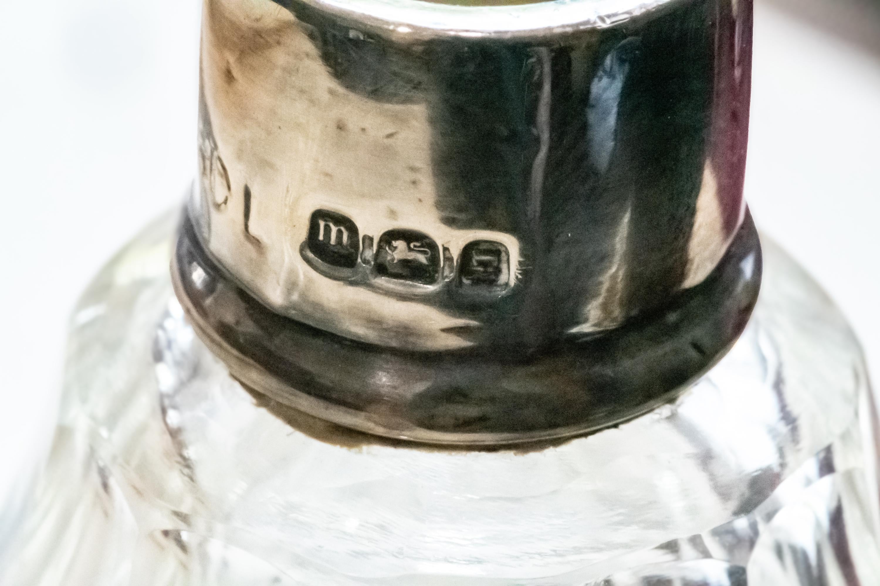 1927 Antique Sterling Silver & Cut Glass Scent Bottle Decanter, London Hallmarked
