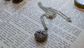 925 Sterling Silver Art Nouveau Marcasite & Amethyst Round Locket Necklace, Vintage