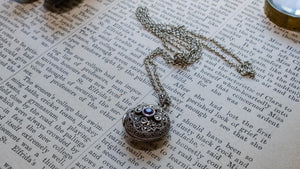 925 Sterling Silver Art Nouveau Marcasite & Amethyst Round Locket Necklace, Vintage