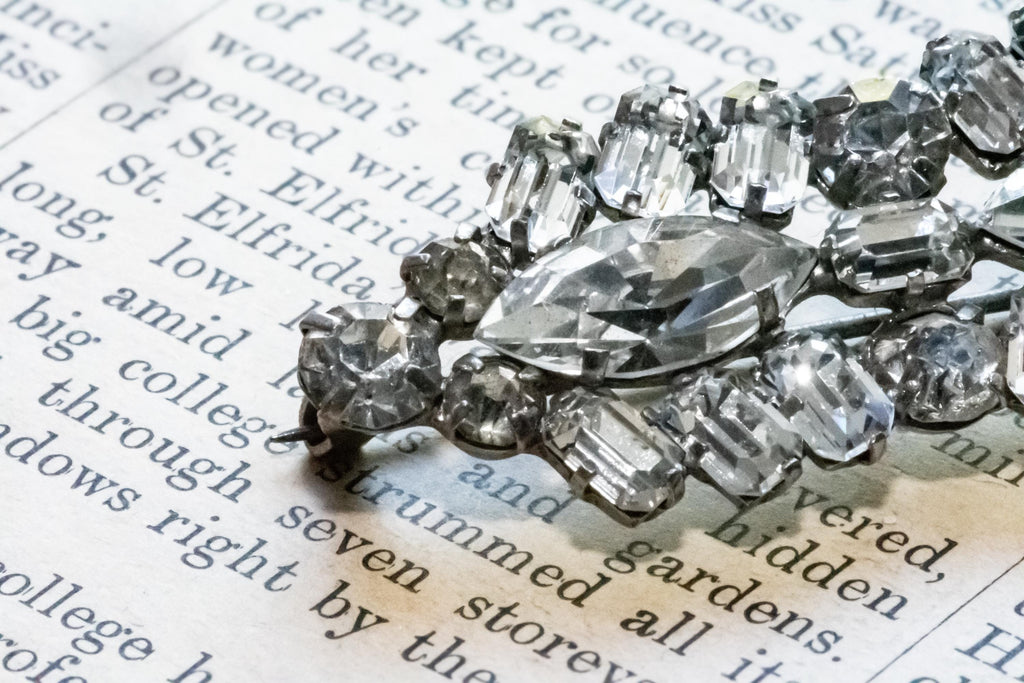 Vintage Marquise Rhinestone Costume Brooch, Mid-Century Statement Pin