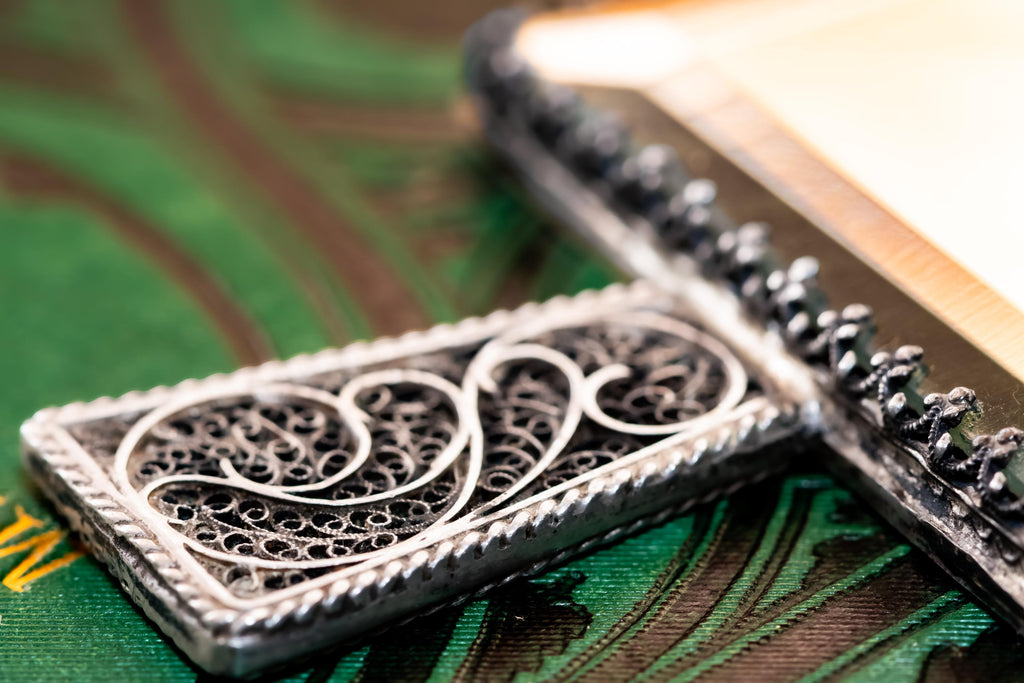 Antique Sterling Silver Filigree Hand Mirror.
