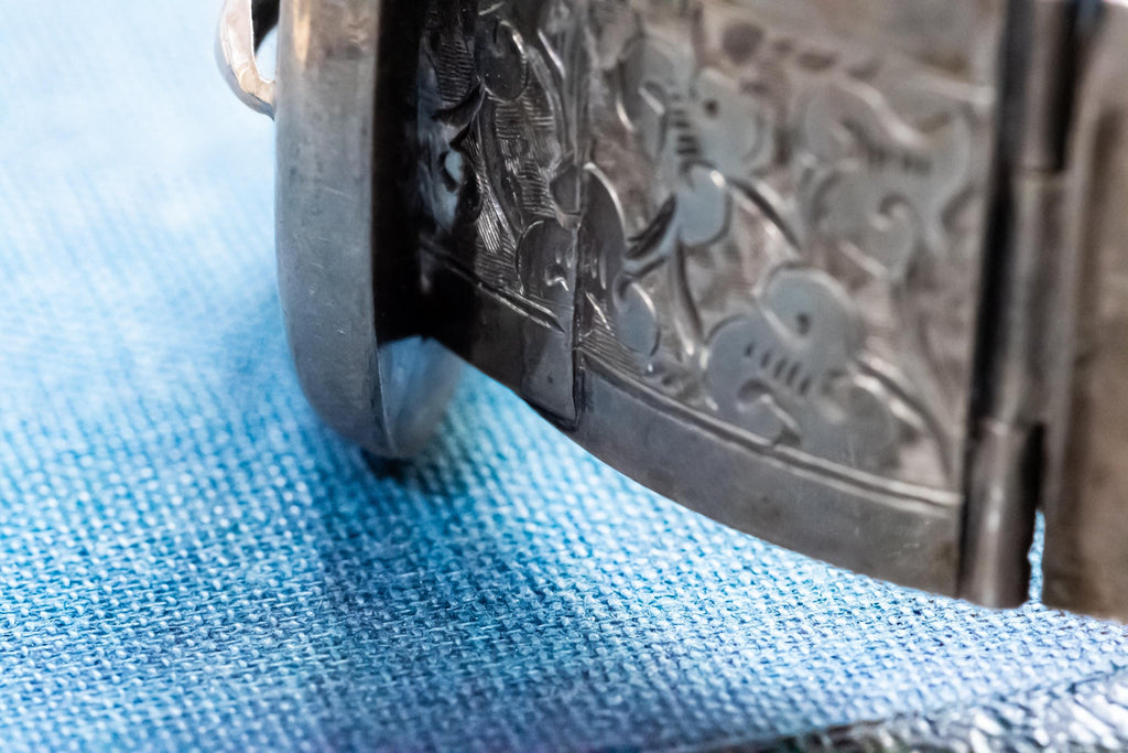 Authentic Victorian Silver Buckle Bangle, Hand-Engraved Floral Statement Jewelry