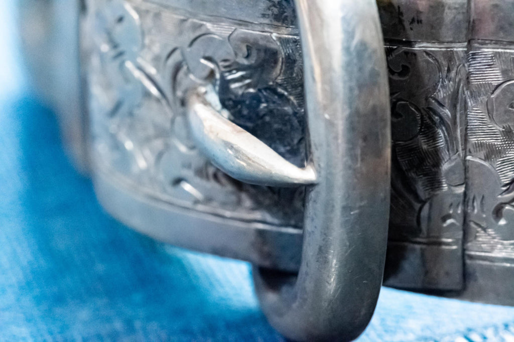 Authentic Victorian Silver Buckle Bangle, Hand-Engraved Floral Statement Jewelry