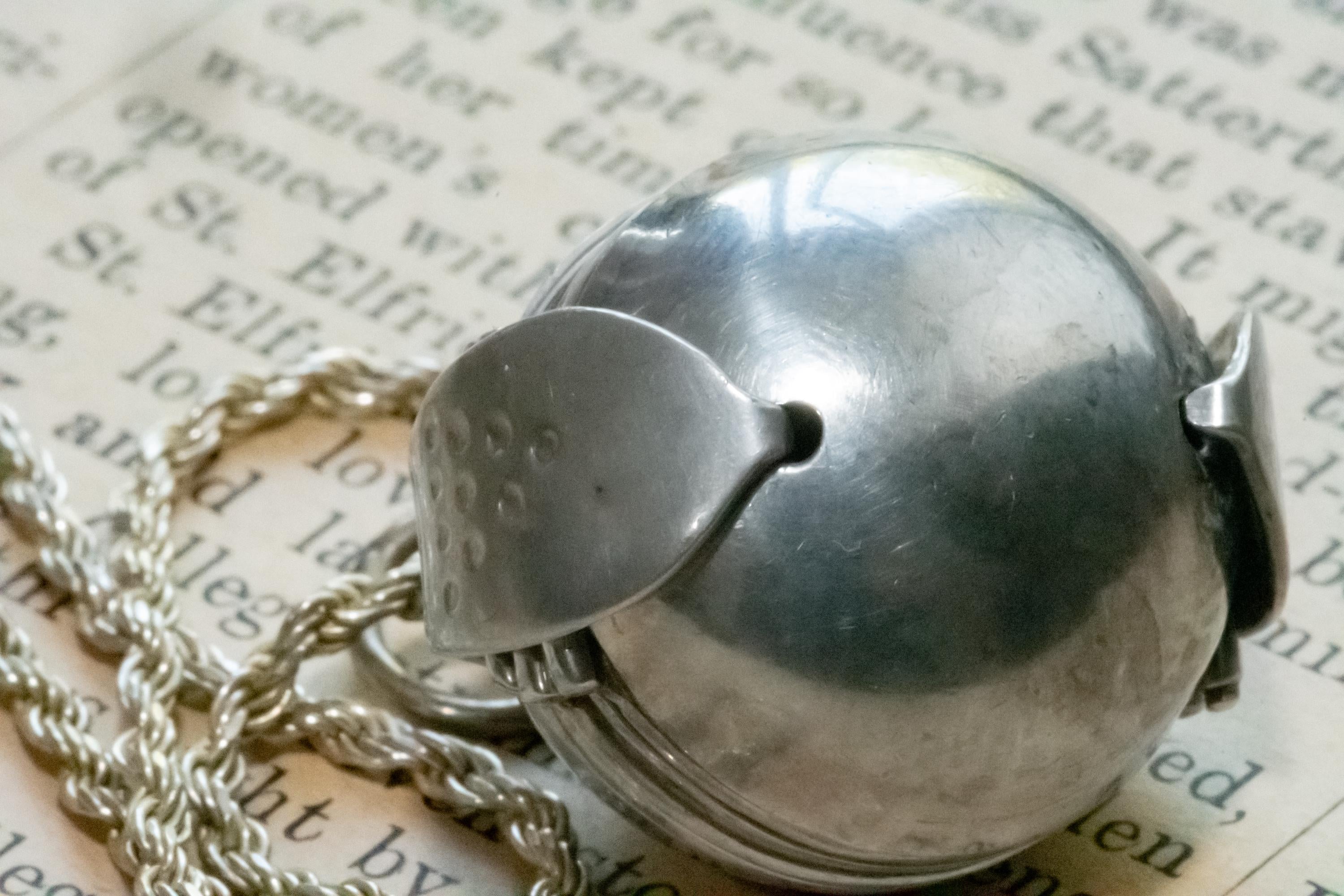 Antique Sterling Silver Orb Locket, 6 Photo Accordion Pendant, Dark Academia Jewelry