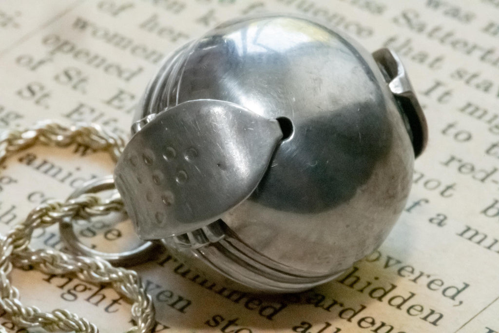 Antique Sterling Silver Orb Locket, 6 Photo Accordion Pendant, Dark Academia Jewelry