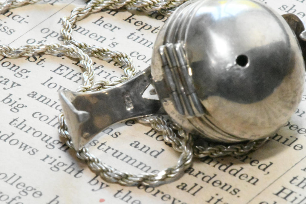 Antique Sterling Silver Orb Locket, 6 Photo Accordion Pendant, Dark Academia Jewelry