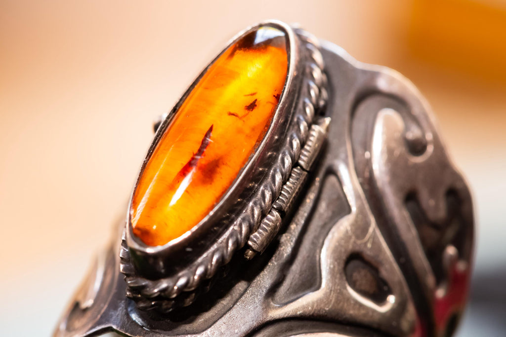 Sterling Silver Amber Ring. Secret Compartment Locket Ring, Dark Academia Jewelry, Gothic Ethereal Amulet.