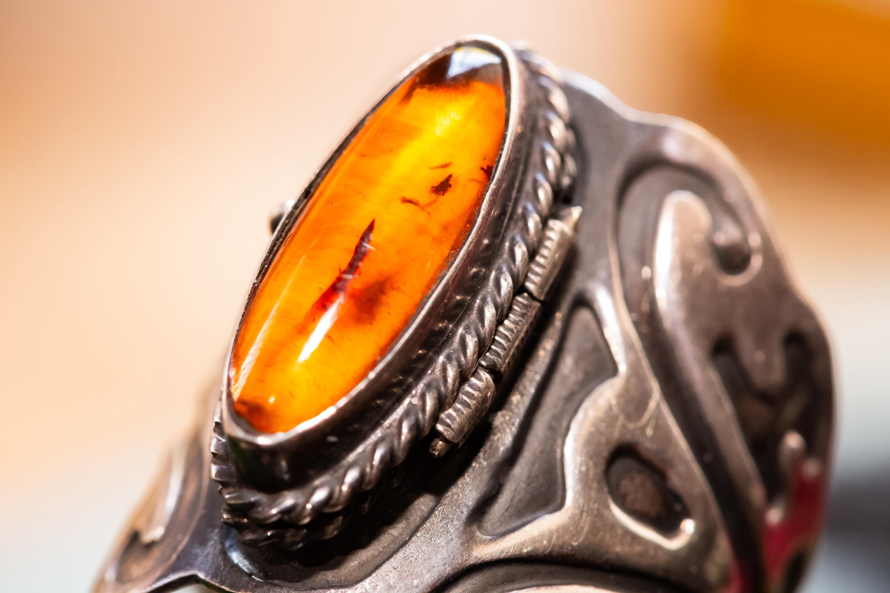 Sterling Silver Amber Ring. Secret Compartment Locket Ring, Dark Academia Jewelry, Gothic Ethereal Amulet.