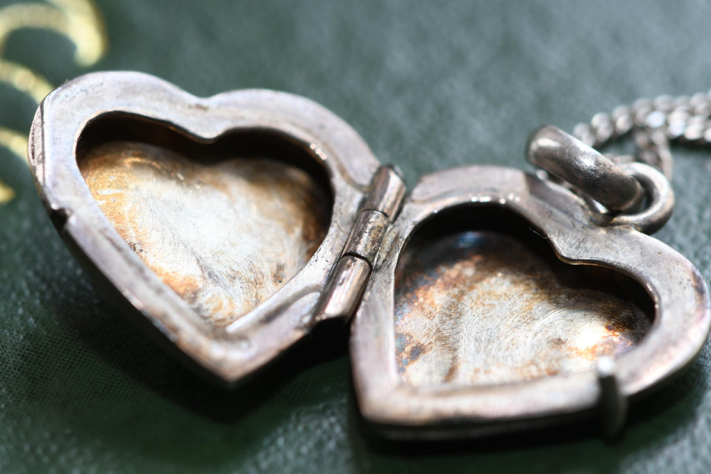 Sterling Silver Heart Locket Necklace, Teddy Bear Embossed Pendant, Vintage Keepsake Jewelry