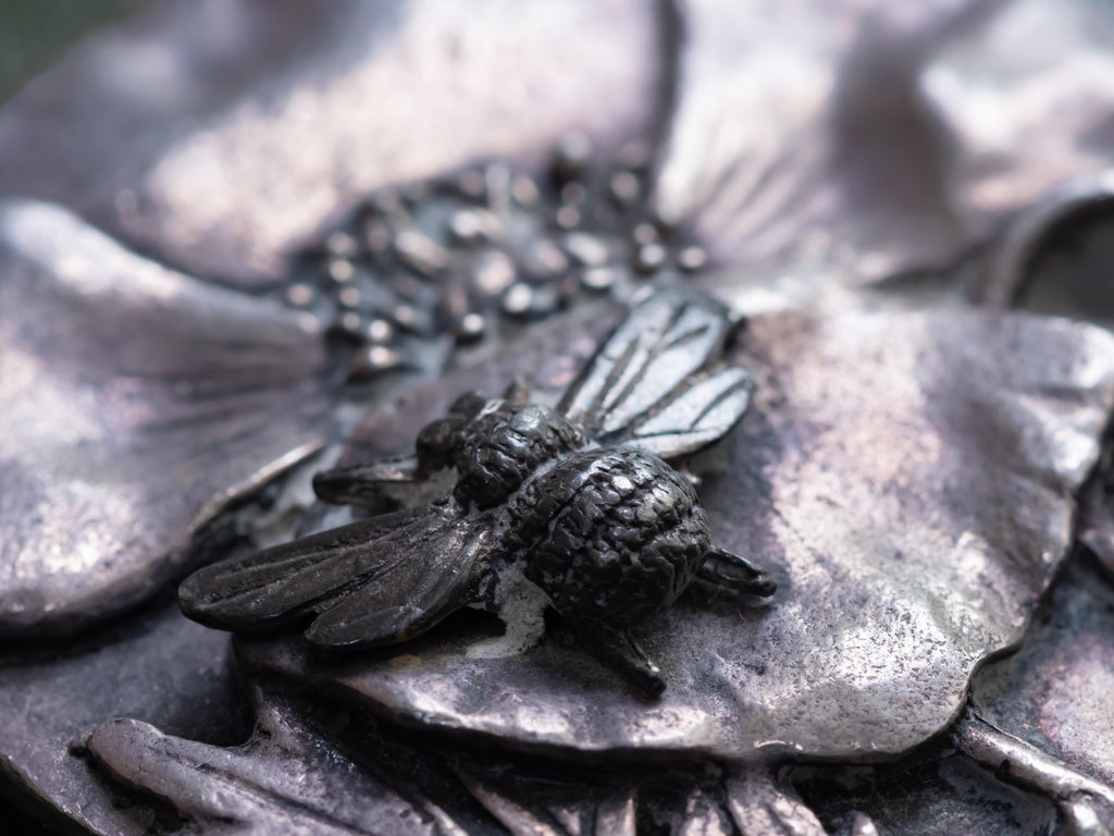 Vintage 1989 Silver Scenes Poppy & Bee Trinket Pot | Nature Academia Botanical Box