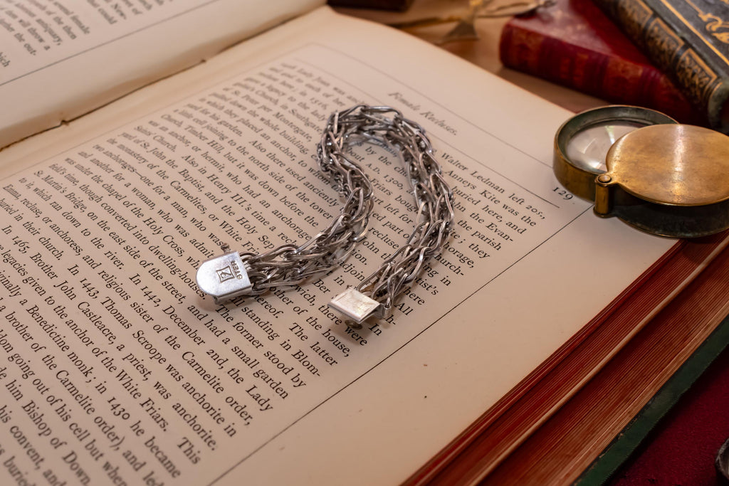 Heavy Vintage Sterling Silver Byzantine Chain Bracelet | Dark Academia Talisman
