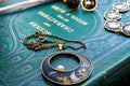 Vintage Amita Japanese damascene jewelry set including a necklace, bracelet, and earrings featuring black backgrounds with 24K gold inlay landscape scenes.