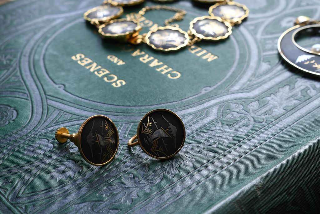 Vintage Amita Japanese Damascene Jewelry Set | 24K Gold Inlay | Dark Academia