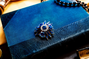 Vintage Blue Crystal Floral Brooch, Whimsigoth Pin, Witchy Accessory
