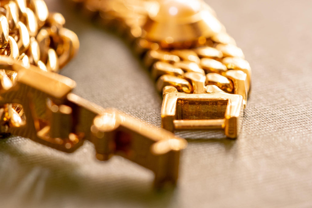 Heavy Vintage Gold Tone & Pearl Chunky Link Bracelet | Runway Glamour | Goth Accessory