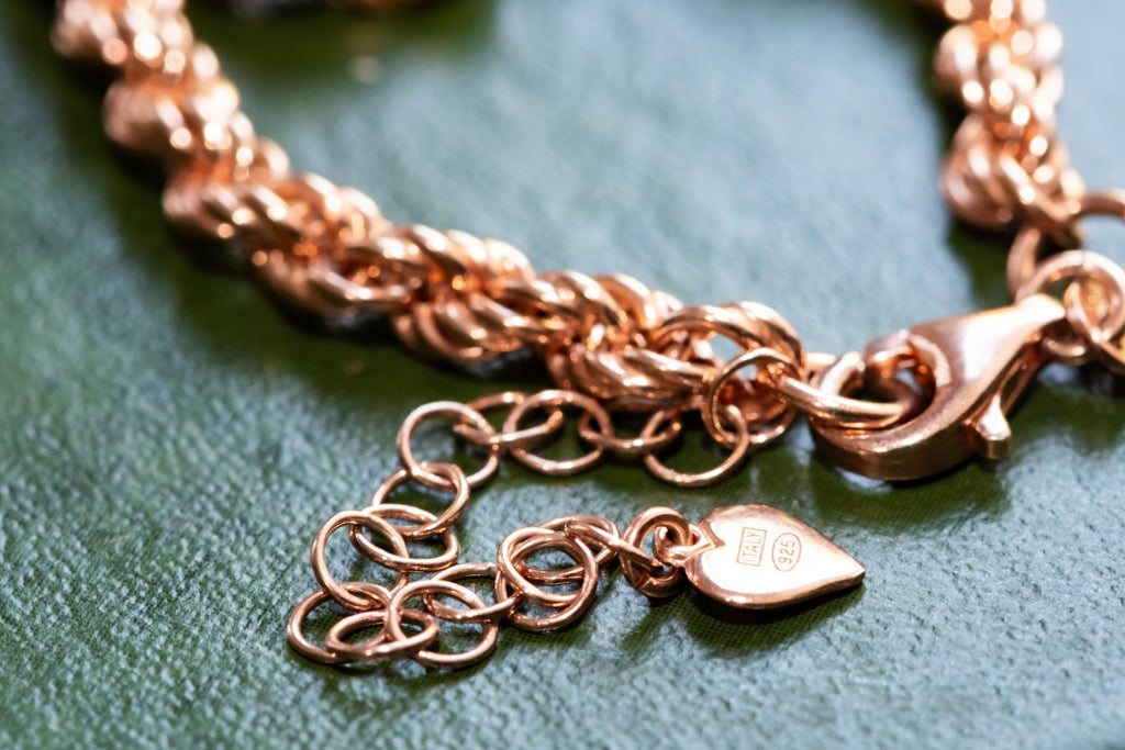 925 Sterling Silver Rose Gold Vermeil Twisted Rope Chain Necklace, Vintage