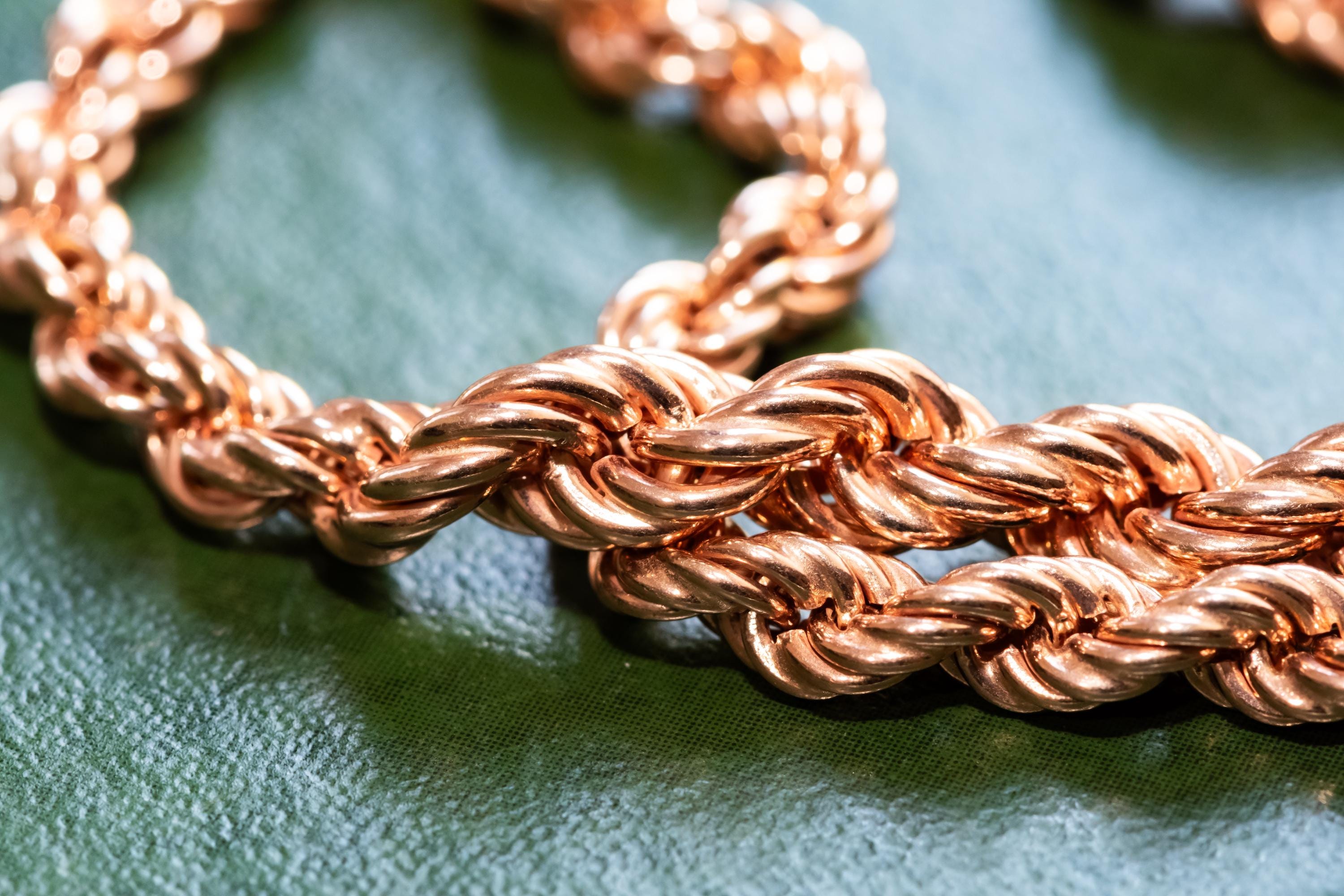 925 Sterling Silver Rose Gold Vermeil Twisted Rope Chain Necklace, Vintage