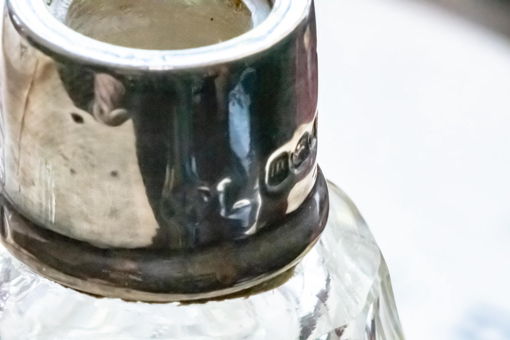 1927 Antique Sterling Silver & Cut Glass Scent Bottle Decanter, London Hallmarked