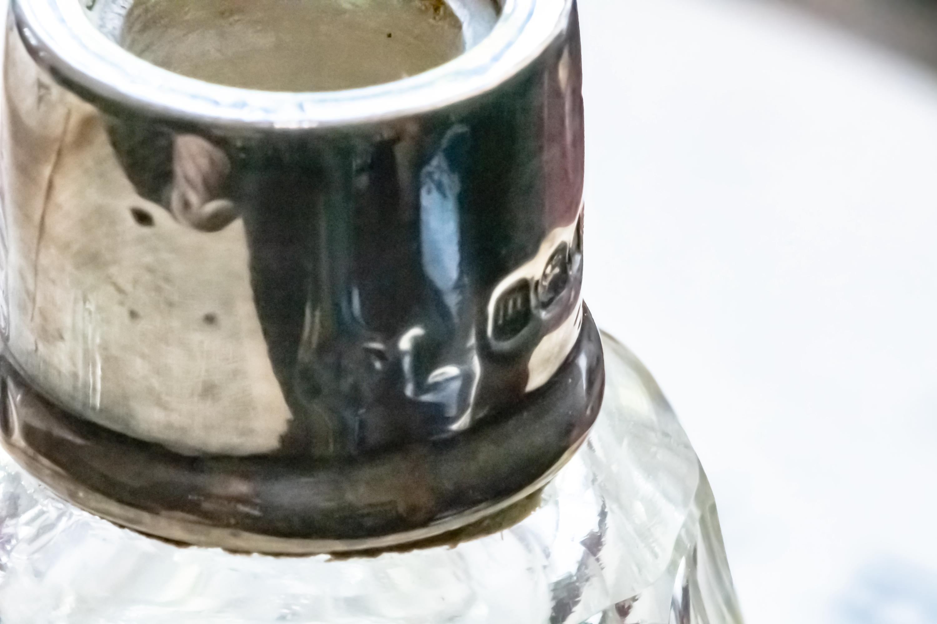 1927 Antique Sterling Silver & Cut Glass Scent Bottle Decanter, London Hallmarked
