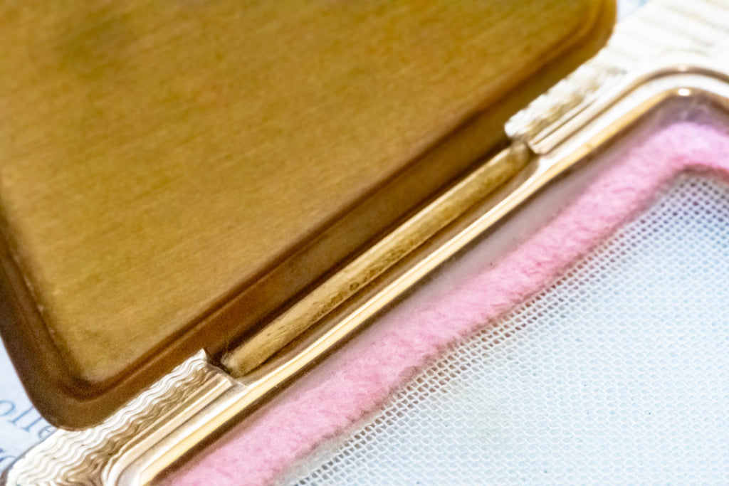 Vintage Kigu of London Gold Basketweave Carry-All Powder Compact with Lipstick Holder, NOS