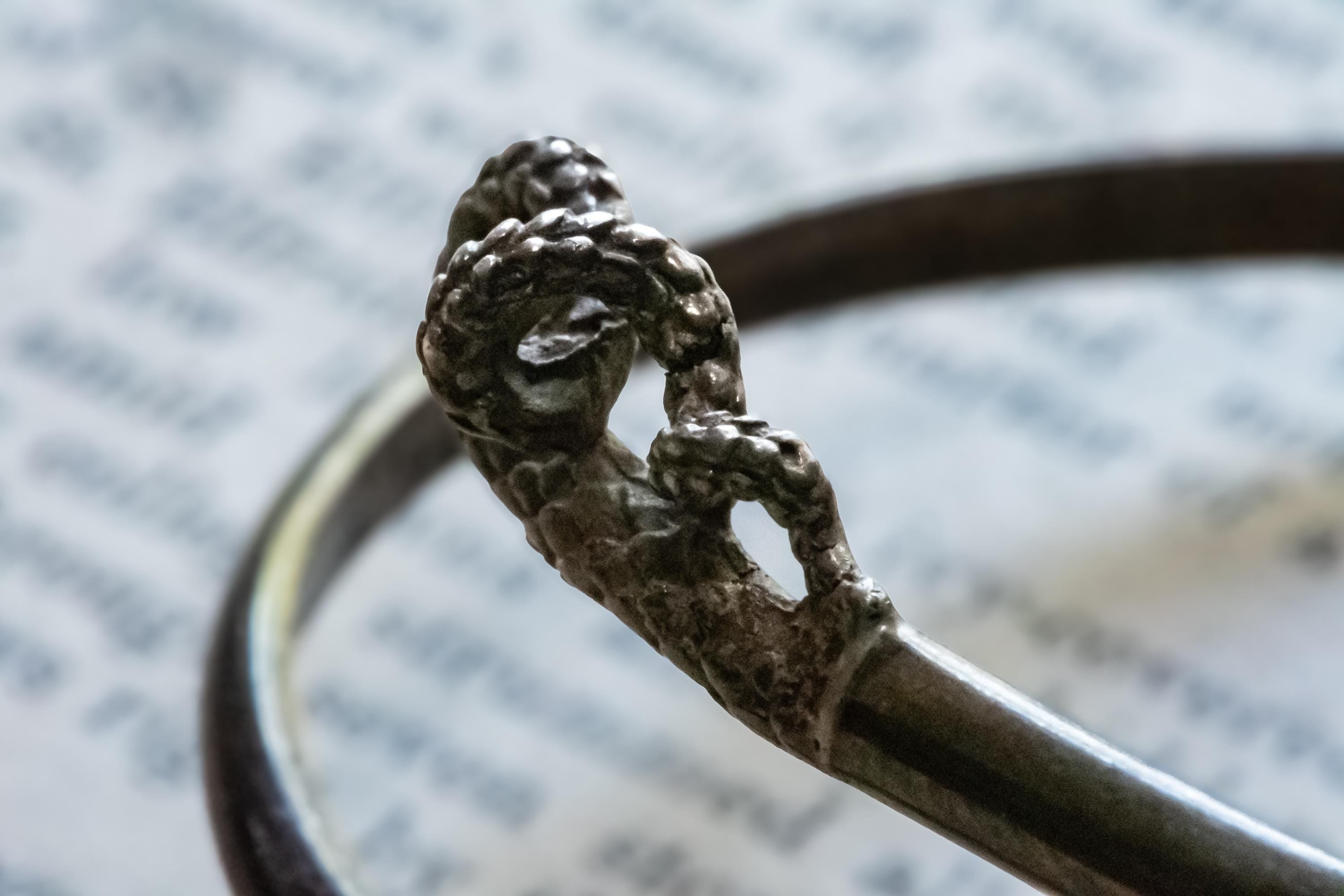 Bypass Sterling Silver Serpent Bangle, Vintage Snake Head Cuff