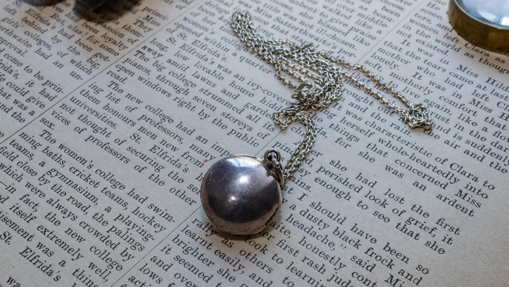 925 Sterling Silver Art Nouveau Marcasite & Amethyst Round Locket Necklace, Vintage