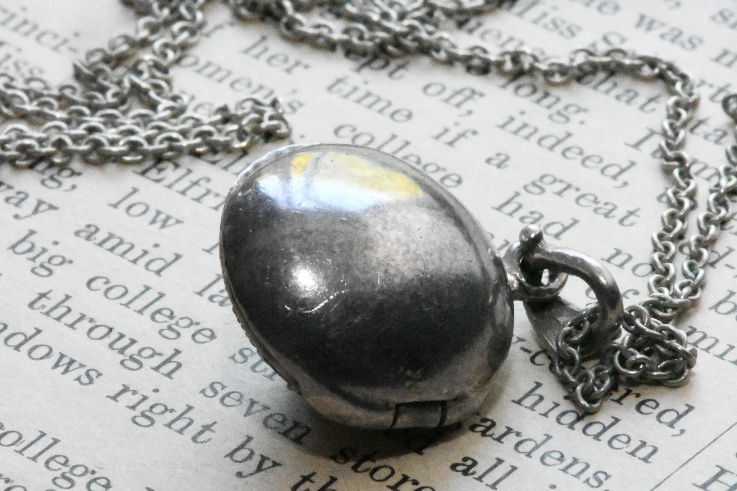 925 Sterling Silver Art Nouveau Marcasite & Amethyst Round Locket Necklace, Vintage