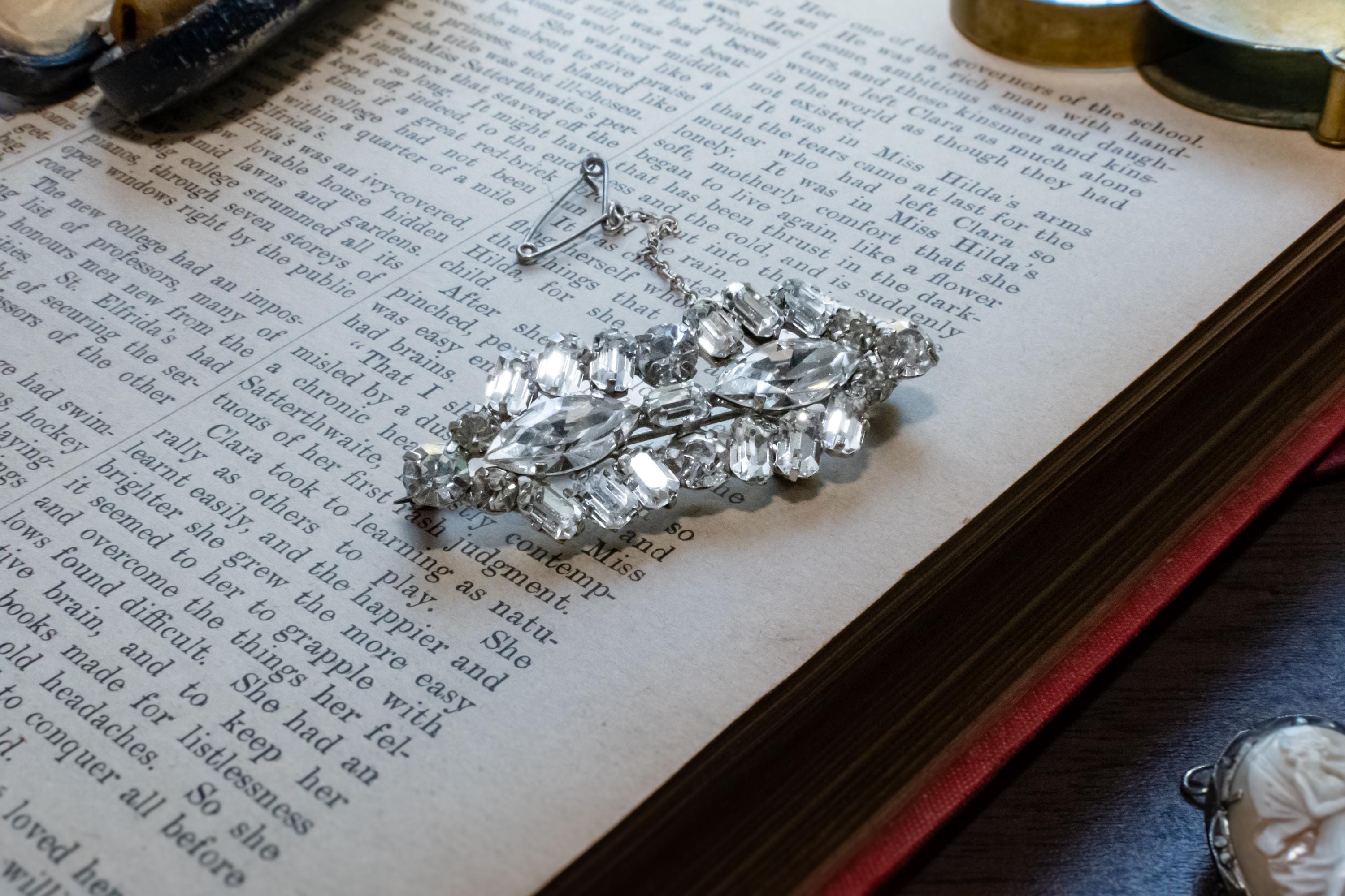 Vintage Marquise Rhinestone Costume Brooch, Mid-Century Statement Pin
