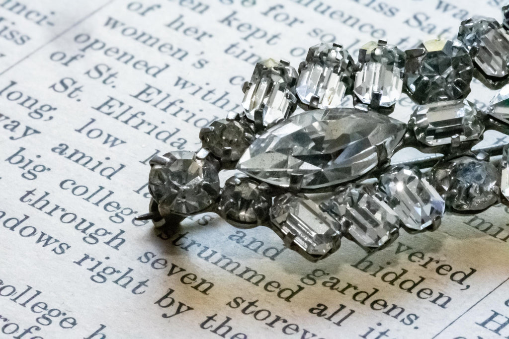 Vintage Marquise Rhinestone Costume Brooch, Mid-Century Statement Pin