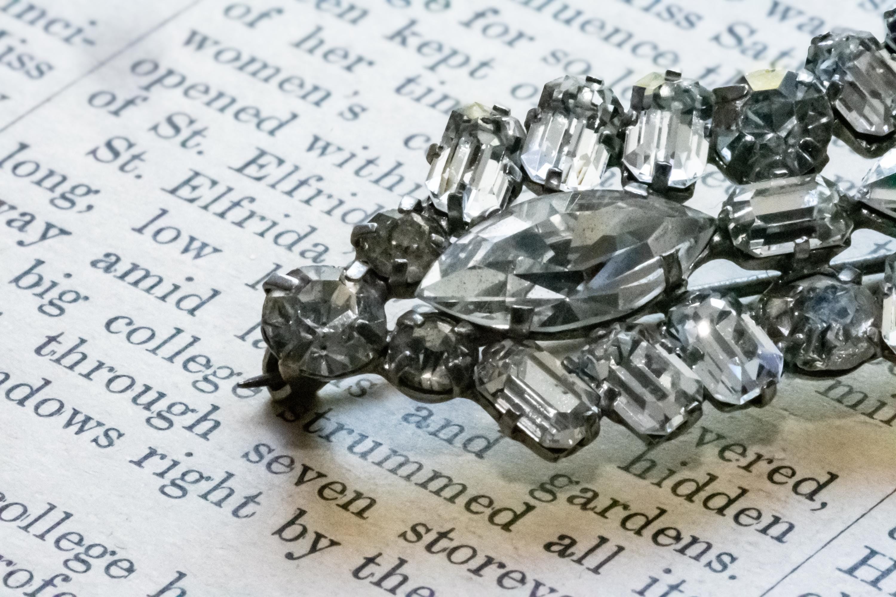Vintage Marquise Rhinestone Costume Brooch, Mid-Century Statement Pin