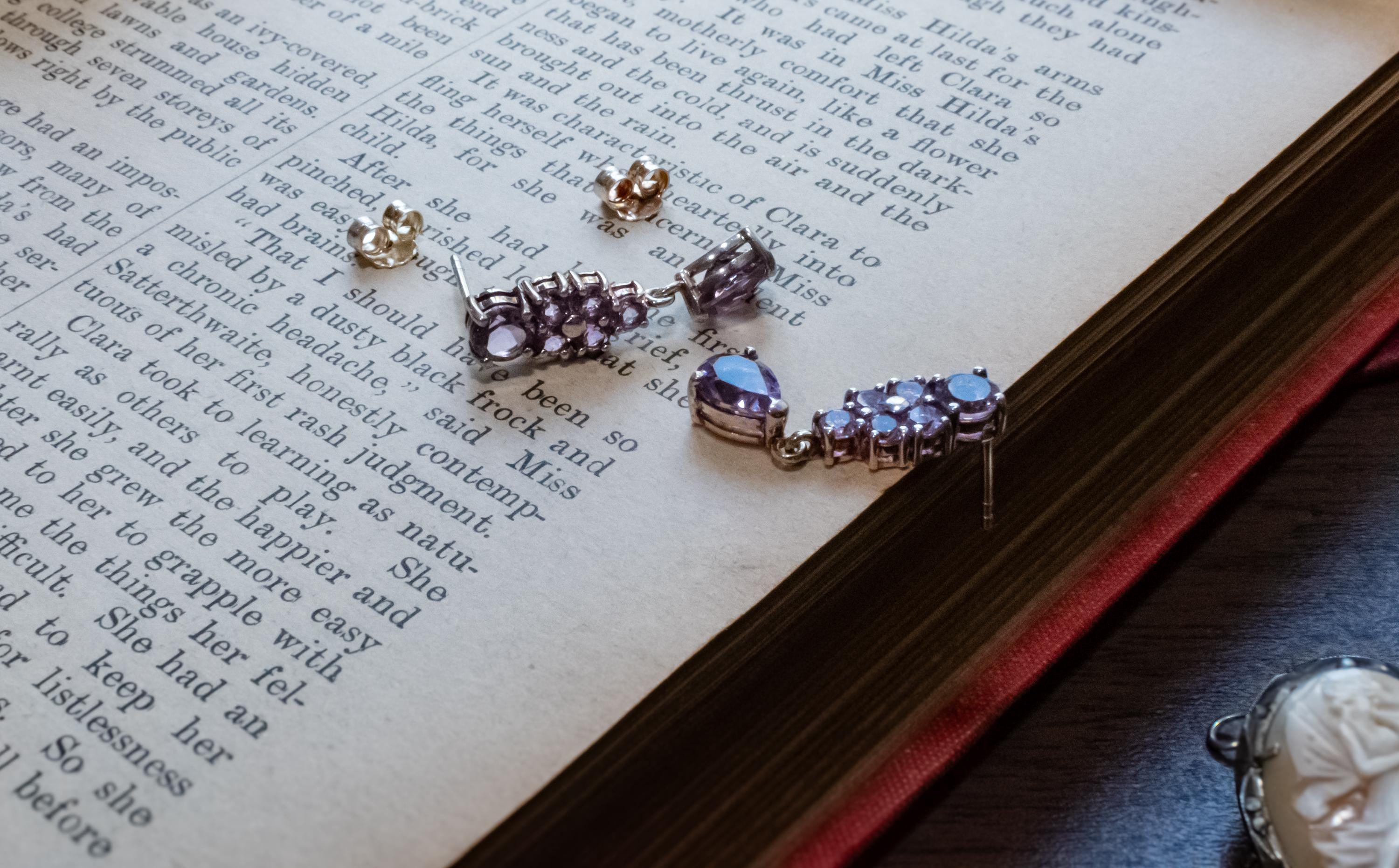 Vintage 925 Sterling Silver Amethyst Stud Earrings, Dark Academia Jewellery