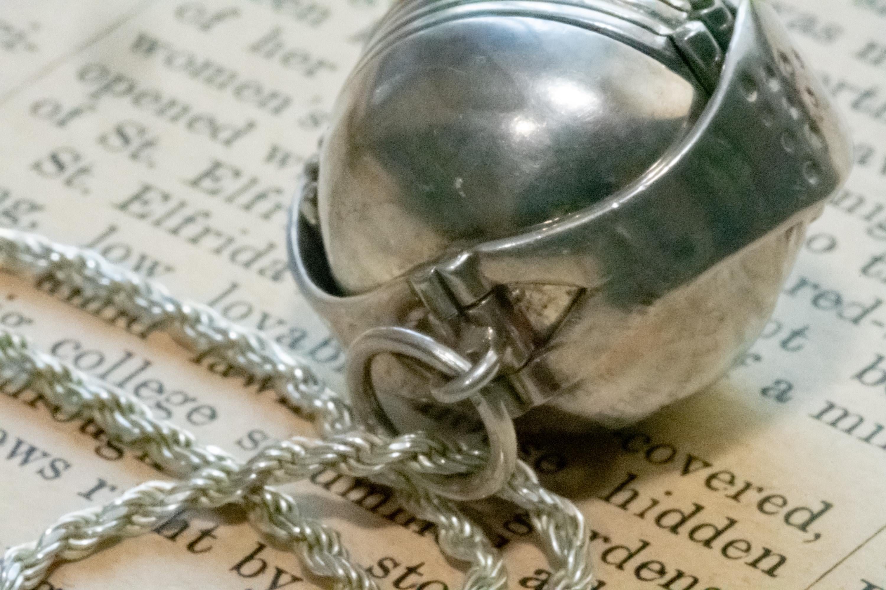 Antique Sterling Silver Orb Locket, 6 Photo Accordion Pendant, Dark Academia Jewelry