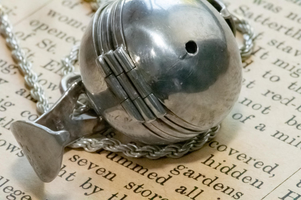 Antique Sterling Silver Orb Locket, 6 Photo Accordion Pendant, Dark Academia Jewelry