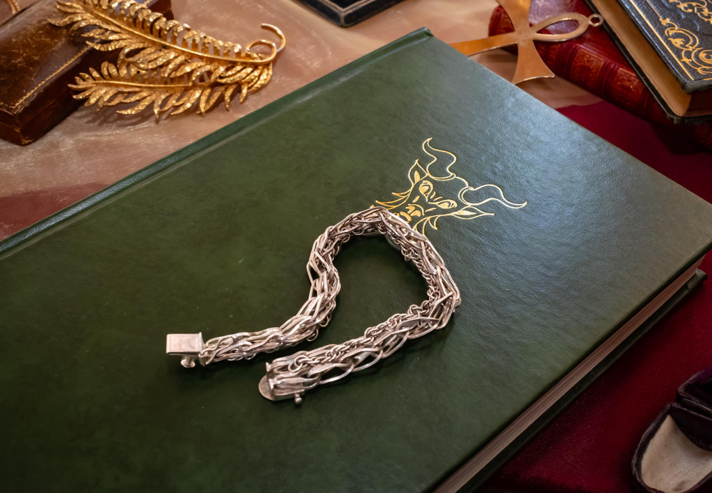 Heavy Vintage Sterling Silver Byzantine Chain Bracelet | Dark Academia Talisman