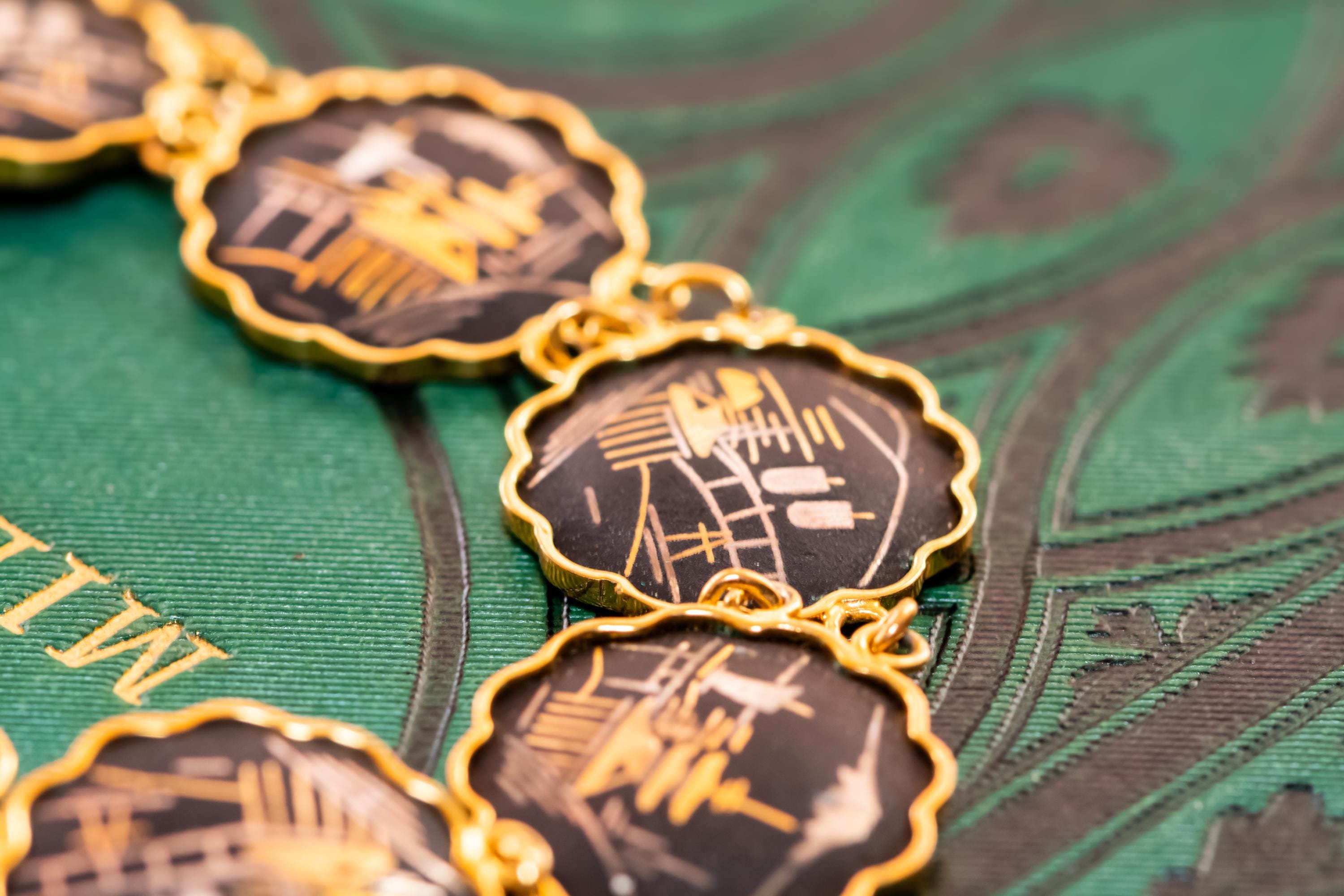 Vintage Amita Japanese Damascene Jewelry Set | 24K Gold Inlay | Dark Academia