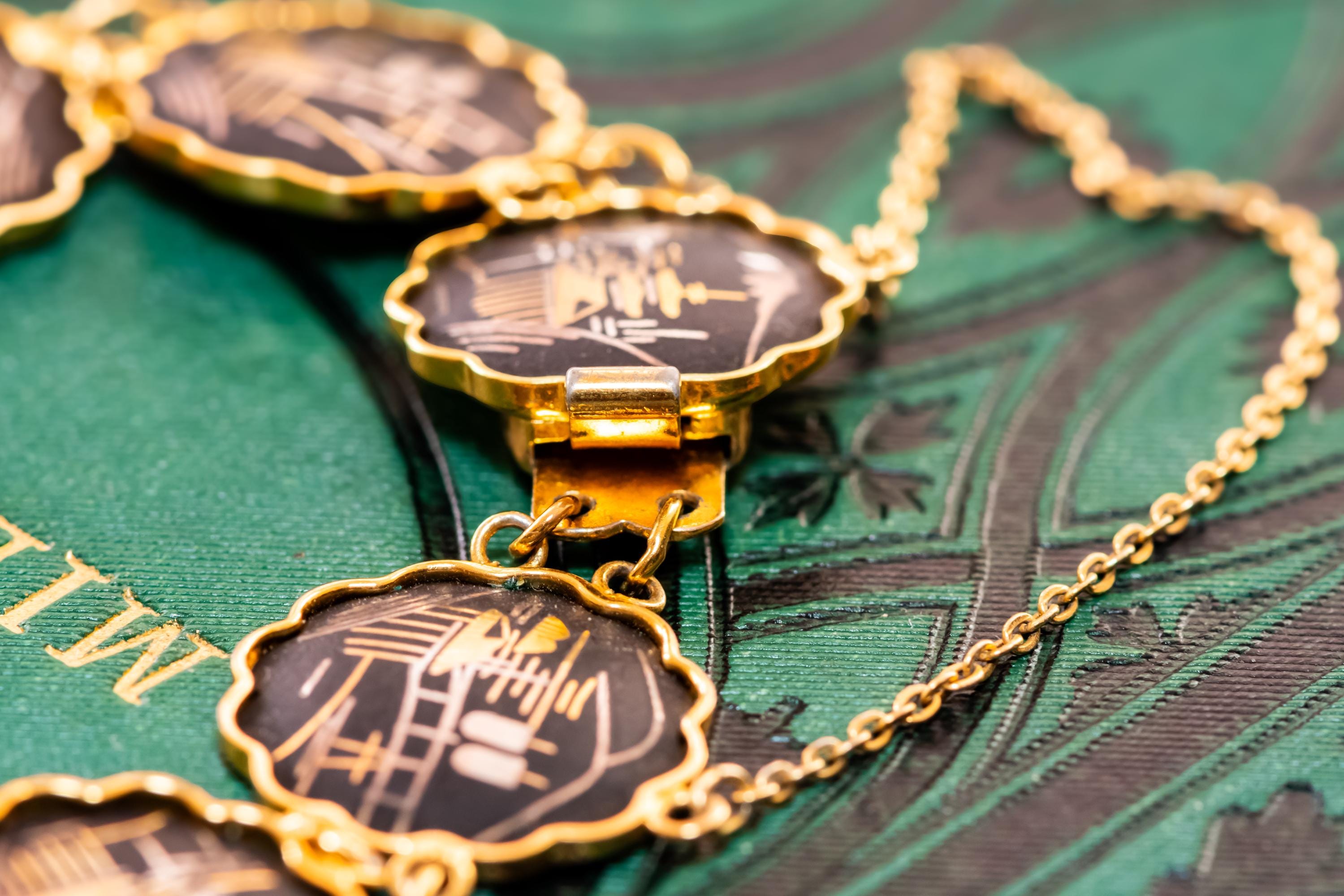 Vintage Amita Japanese Damascene Jewelry Set | 24K Gold Inlay | Dark Academia