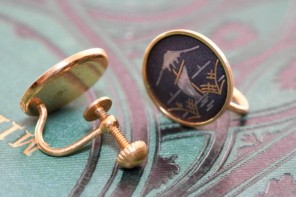 Vintage Amita Japanese Damascene Jewelry Set | 24K Gold Inlay | Dark Academia