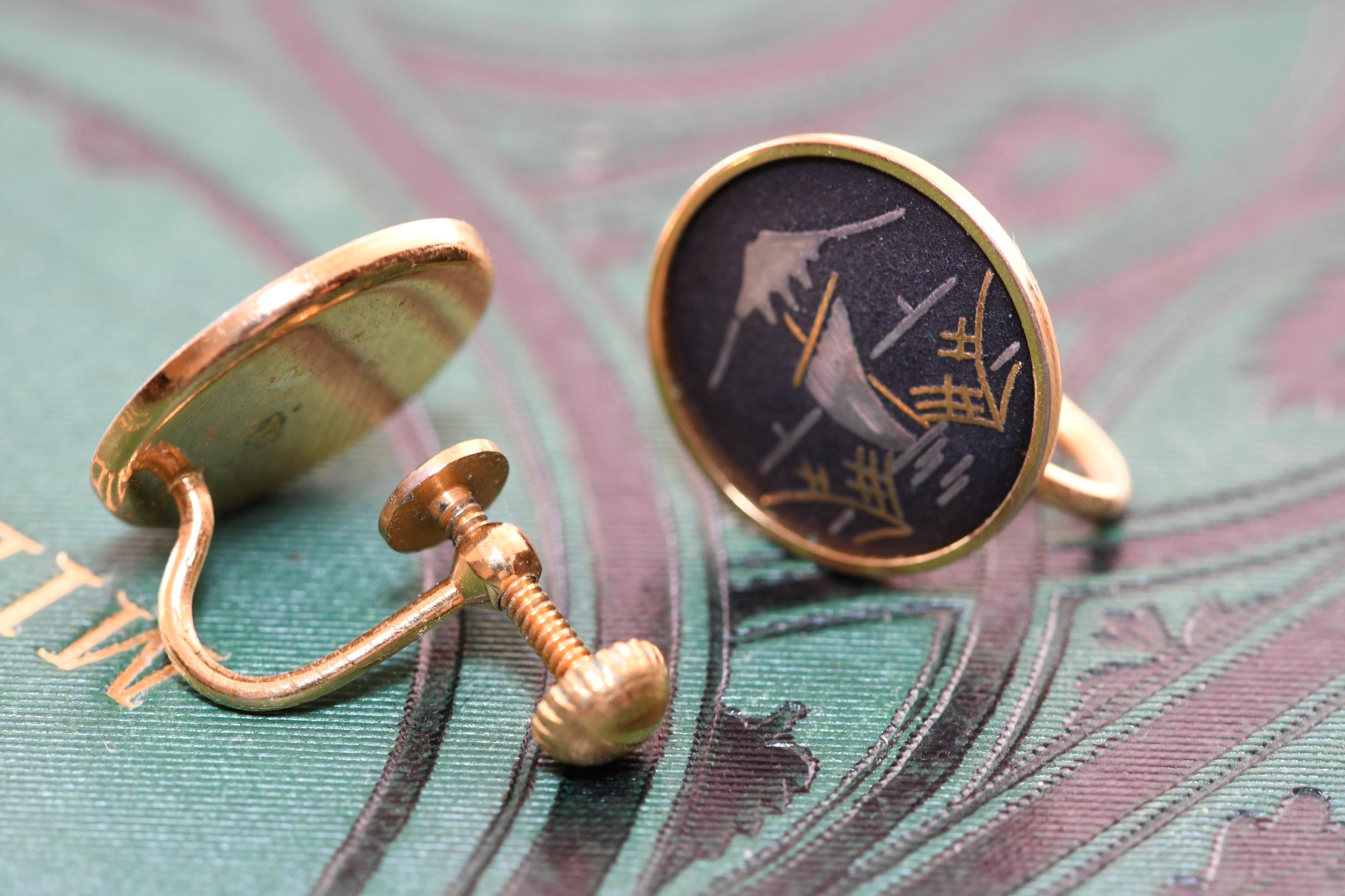 Vintage Amita Japanese Damascene Jewelry Set | 24K Gold Inlay | Dark Academia