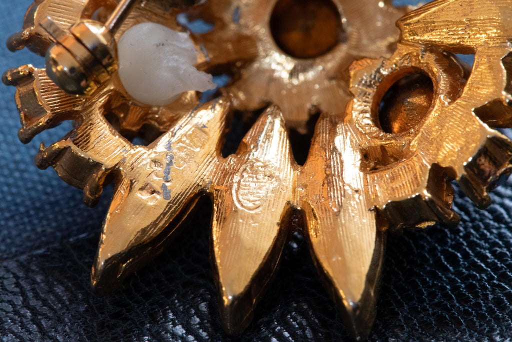 Vintage Blue Crystal Floral Brooch, Whimsigoth Pin, Witchy Accessory