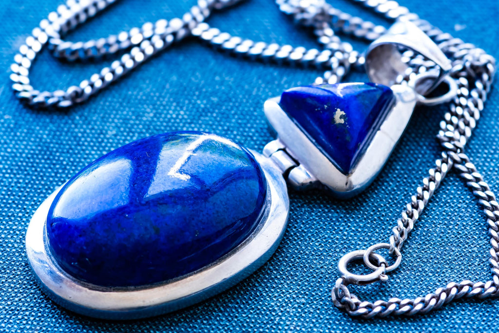 Heavy 925 Sterling Silver & Large Lapis Lazuli Pendant Necklace | Witchy Talisman