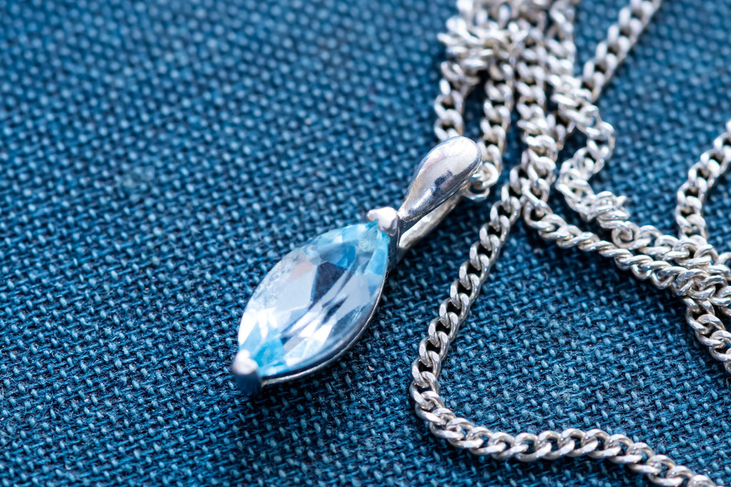 Vintage 925 Sterling Silver Blue Topaz Teardrop Necklace | Whimsigoth Talisman