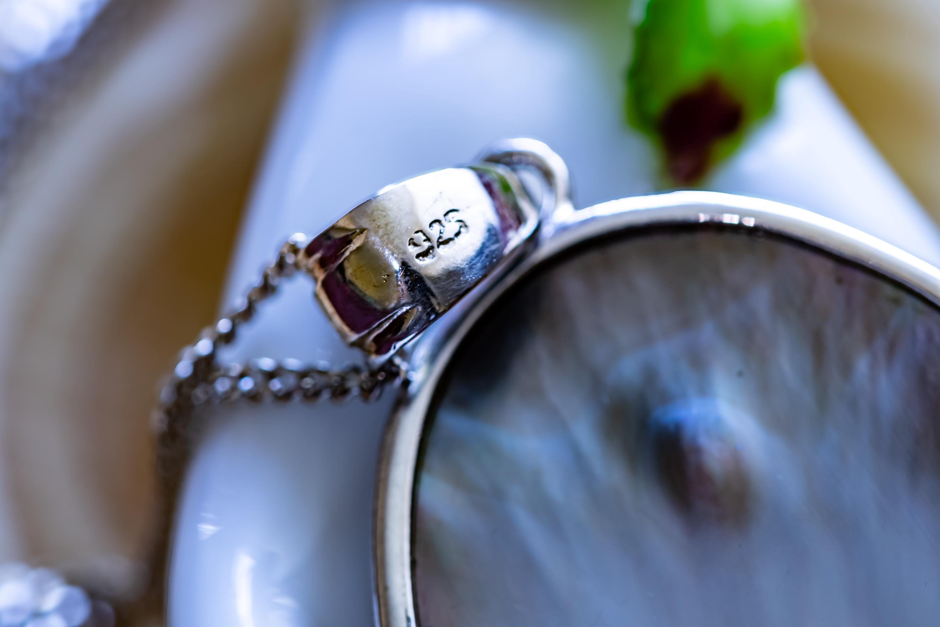 Vintage 925 Silver Black Mother of Pearl Spiderweb Necklace | Botanical Goth Talisman